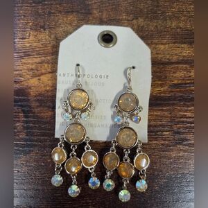 Anthropologie Gold and Iridescent Chandelier Earrings